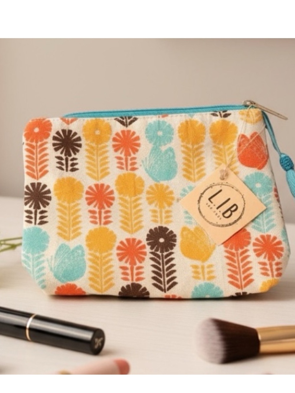 CLOSET CLEAR OUT! Floral Cotton Cosmetic Bag Makeup Pouch Tassel Zip Case NWT